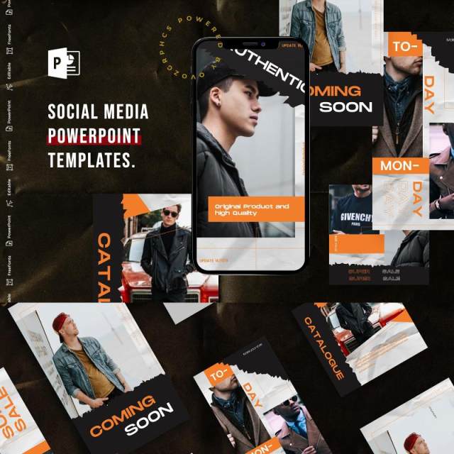 时尚手机竖版社交媒体杂志PPT版式模板不含照片Social Media PowerPoint Template 时尚手机竖版社交媒体杂志PPT版式模板不含照片Social Media PowerPoint Template