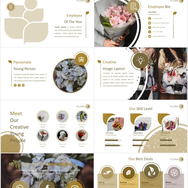 花卉鲜花花店宣传图片排版PPT图表模板Floralist - Powerpoint