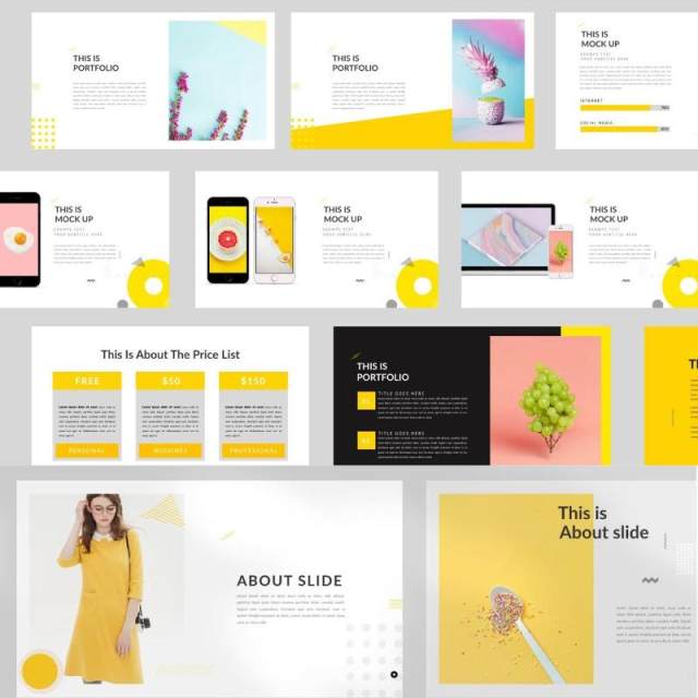 黄色简约创意PPT模板版式设计Yellow Creative Powerpoint