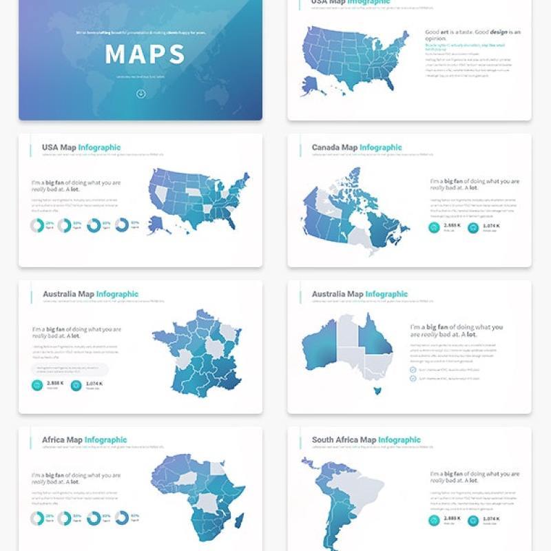 多国家地图PPT幻灯片素材可编辑MAPS