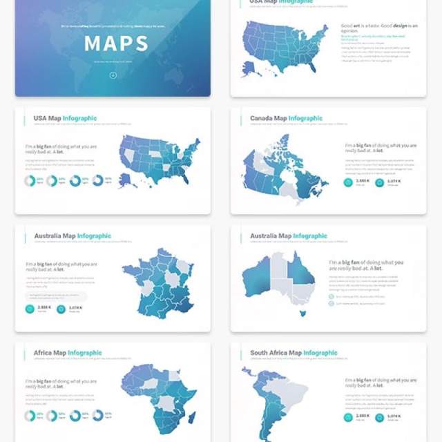 多国家地图PPT幻灯片素材可编辑MAPS