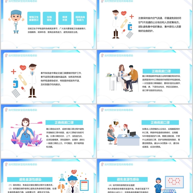 浅色新型冠状病毒感染肺炎预防知识主题班会PPT课件模板