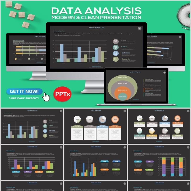 柱状图数据分析PPT信息图表Data Analysis Powerpoint
