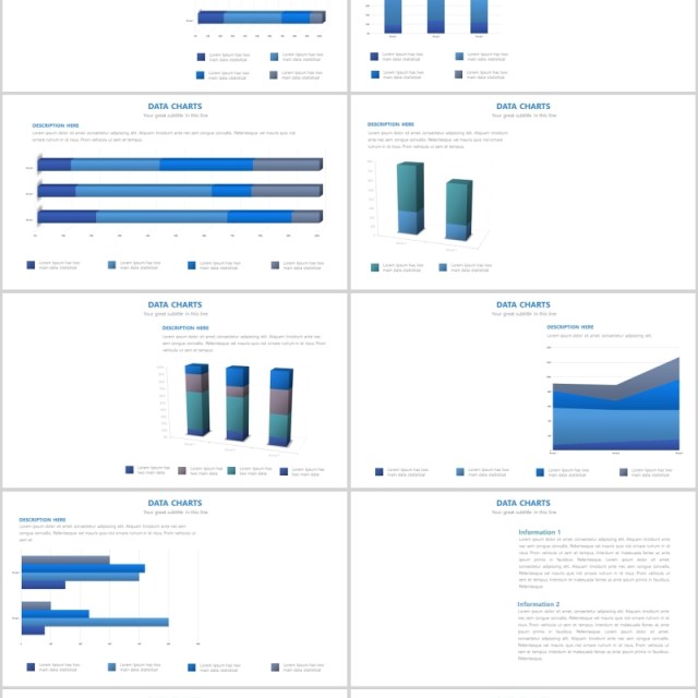 蓝色立体柱状图PPT信息图表可插图片Blue Charts Powerpoint Template