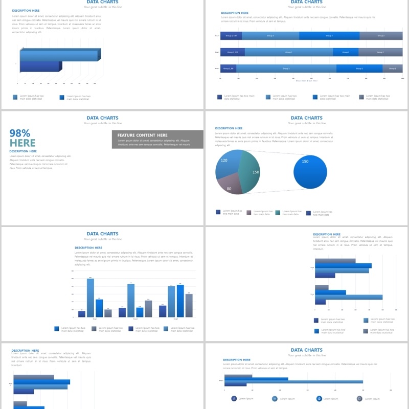 蓝色立体柱状图PPT信息图表可插图片Blue Charts Powerpoint Template