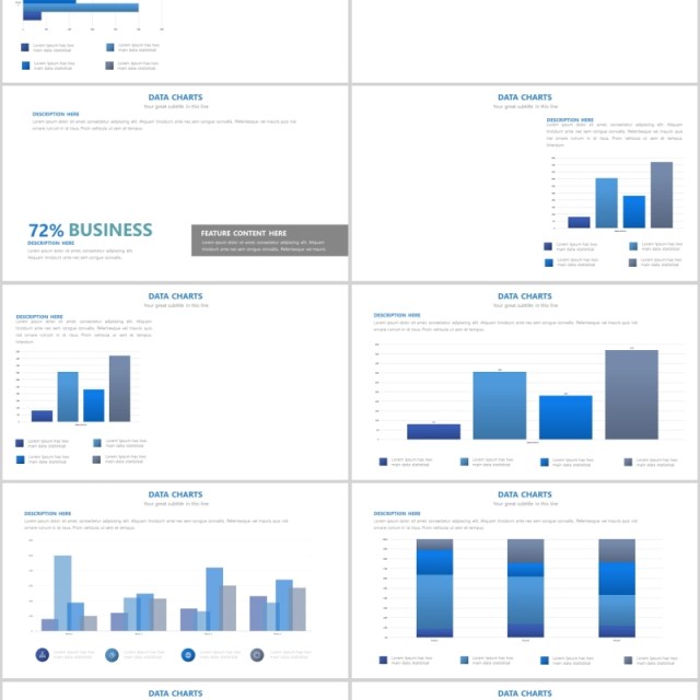 蓝色立体柱状图PPT信息图表可插图片Blue Charts Powerpoint Template