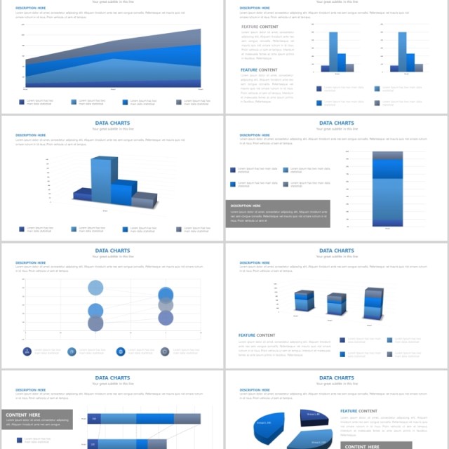 蓝色立体柱状图PPT信息图表可插图片Blue Charts Powerpoint Template