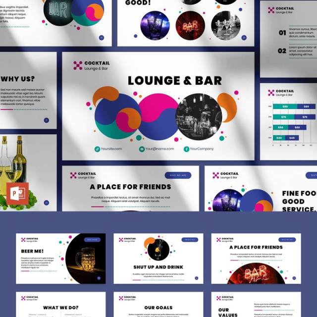 休闲娱乐酒吧PPT模板不含照片Lounge Bar PowerPoint Presentation Template