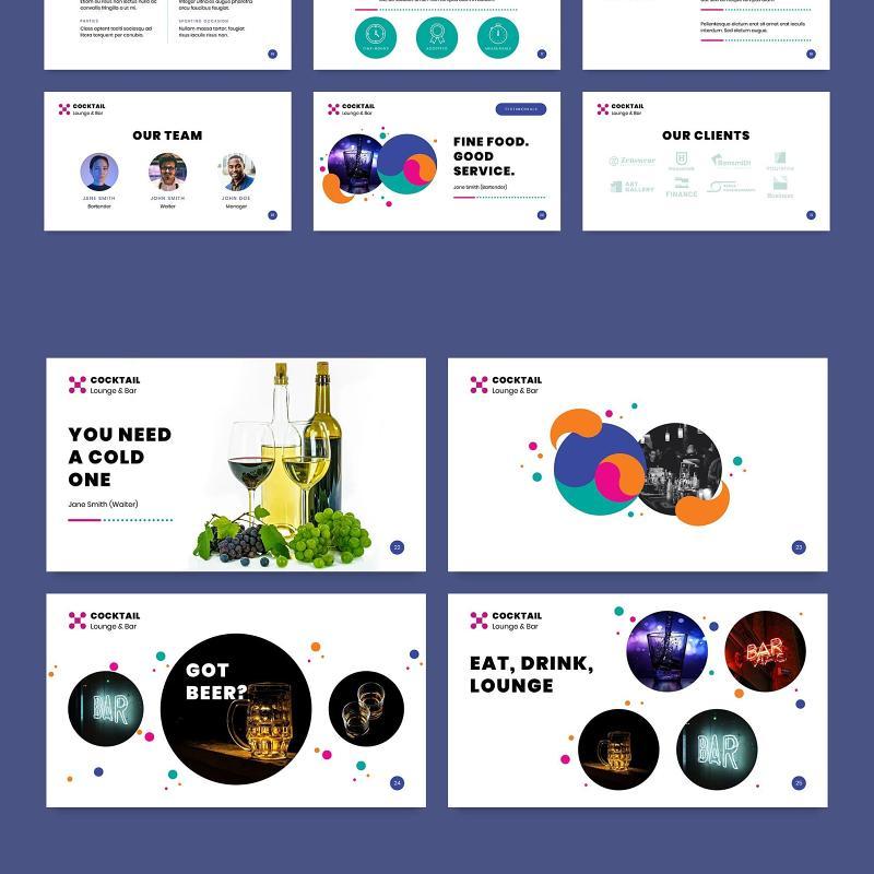 休闲娱乐酒吧PPT模板不含照片Lounge Bar PowerPoint Presentation Template