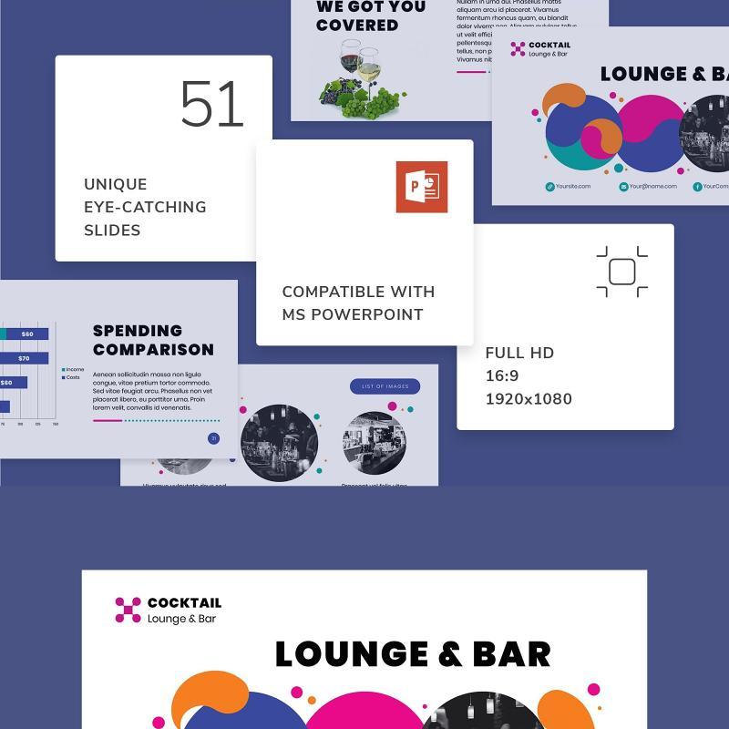 休闲娱乐酒吧PPT模板不含照片Lounge Bar PowerPoint Presentation Template