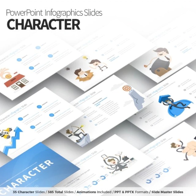 11套色系角色独特的PPT信息图形幻灯片演示Character - PowerPoint Infographics Slides