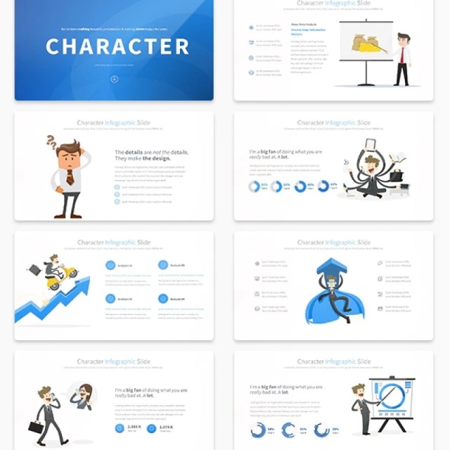 11套色系角色独特的PPT信息图形幻灯片演示Character - PowerPoint Infographics Slides