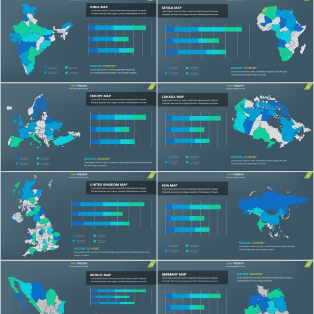 深色地图PPT市场用户数据分析多国家元素Map Presentation