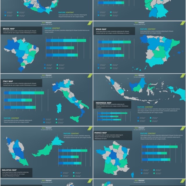 深色地图PPT市场用户数据分析多国家元素Map Presentation 深色地图PPT市场用户数据分析多国家元素Map Presentation