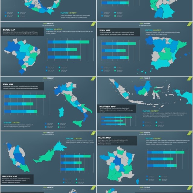 深色地图PPT市场用户数据分析多国家元素Map Presentation