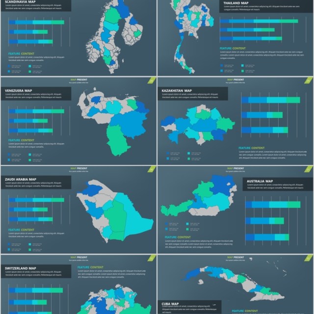 深色地图PPT市场用户数据分析多国家元素Map Presentation