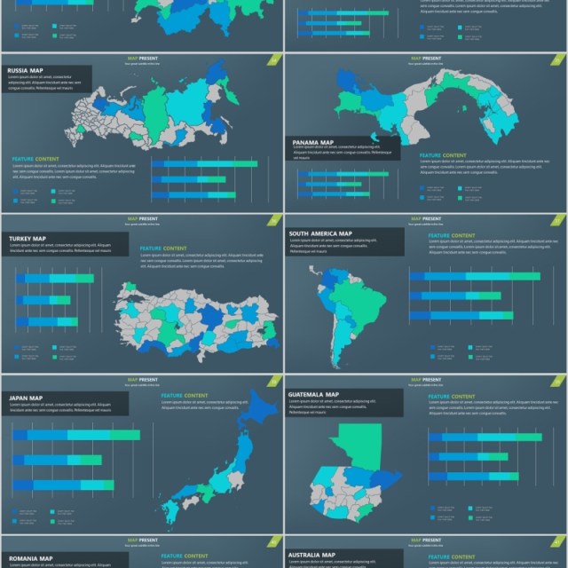 深色地图PPT市场用户数据分析多国家元素Map Presentation