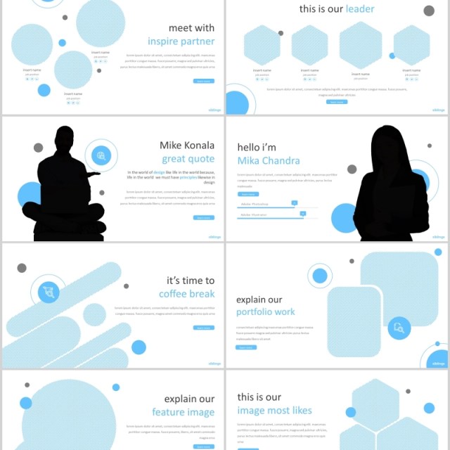 蓝色商务公司简介个人介绍PPT模板版式设计siblings powerpoint template