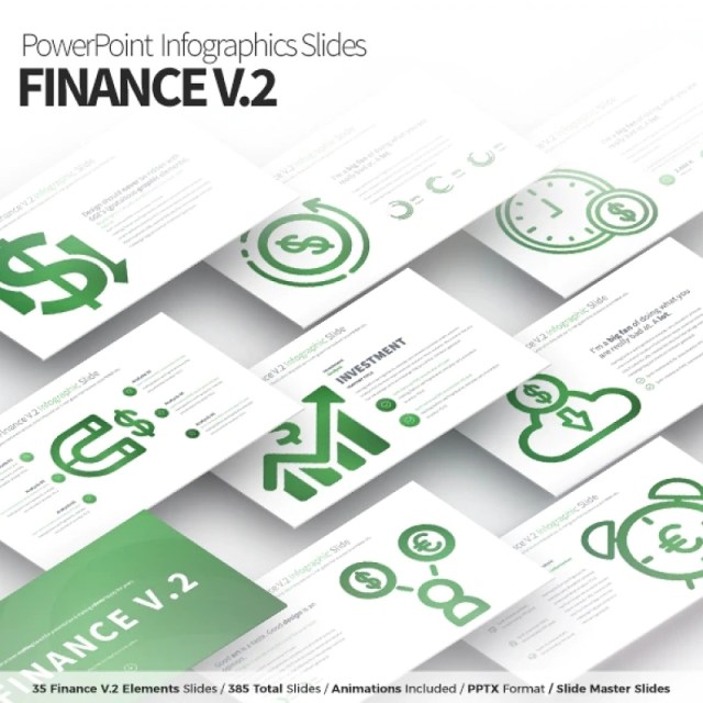 11套色系金融理财财务V.2PPT信息图表幻灯片Finance V.2 - PowerPoint Infographics Slides