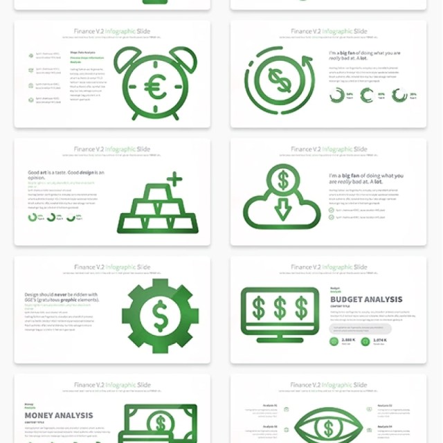 11套色系金融理财财务V.2PPT信息图表幻灯片Finance V.2 - PowerPoint Infographics Slides