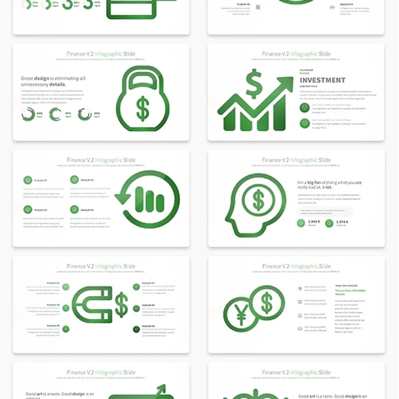11套色系金融理财财务V.2PPT信息图表幻灯片Finance V.2 - PowerPoint Infographics Slides