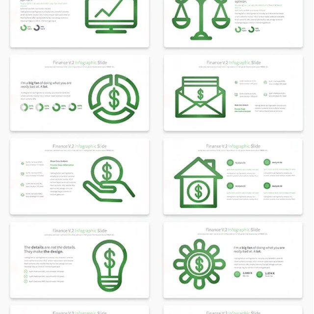 11套色系金融理财财务V.2PPT信息图表幻灯片Finance V.2 - PowerPoint Infographics Slides