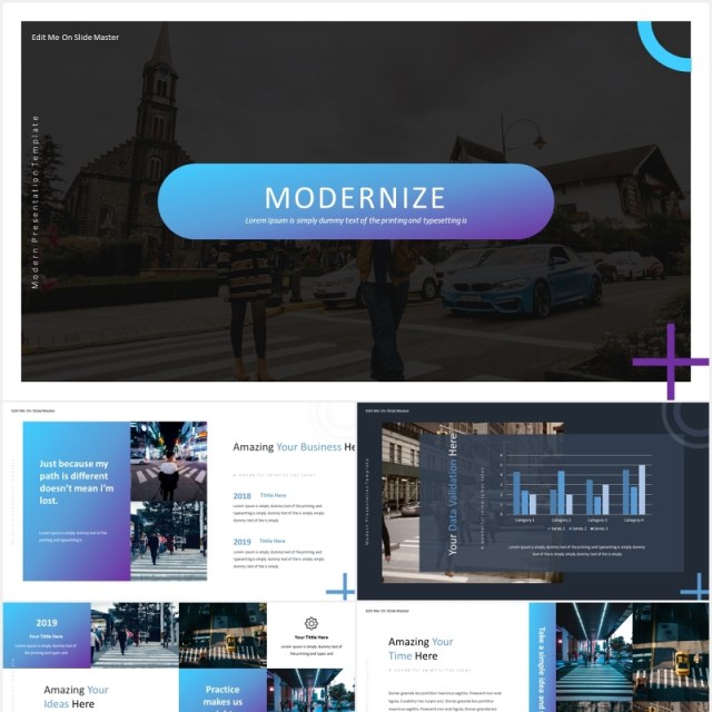 渐变商务工作汇报总结计划PPT国外模板Modernize - Powerpoint Template