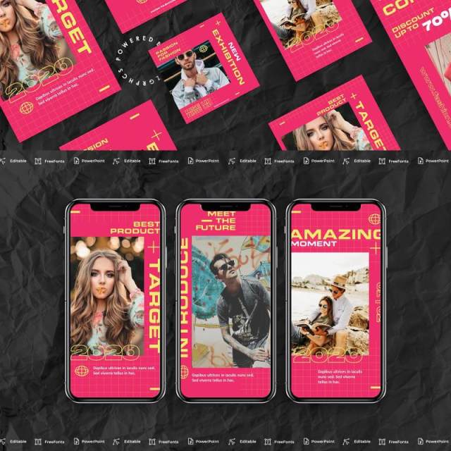 粉色手机竖版社交媒体杂志PPT版式模板Social Media PowerPoint Template