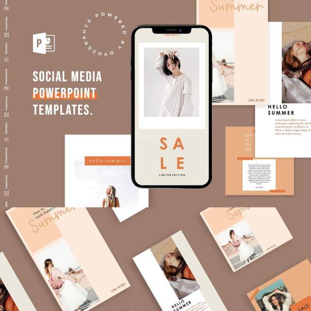 时尚简洁手机竖版社交媒体PPT模板Social Media PowerPoint Template