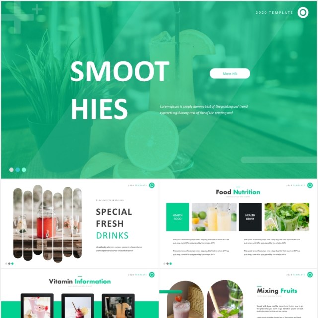 绿色圆角圆形饮品图片排版国外PPT模板Smooth Hies Template 绿色圆角圆形饮品图片排版国外PPT模板Smooth Hies Template