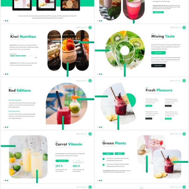 绿色圆角圆形饮品图片排版国外PPT模板Smooth Hies Template 绿色圆角圆形饮品图片排版国外PPT模板Smooth Hies Template