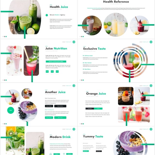 绿色圆角圆形饮品图片排版国外PPT模板Smooth Hies Template