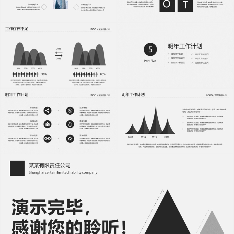 黑白经典年终工作总结述职报告PPT模板