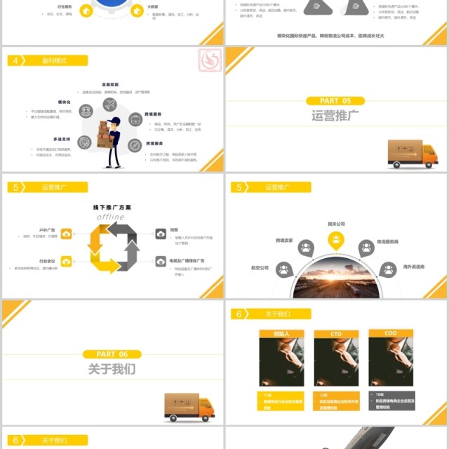 简约黄色市场分析跨境电商物流方案策划PPT模板