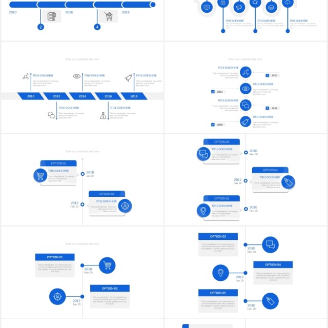 蓝色30套商务通用时间轴PPT图表素材