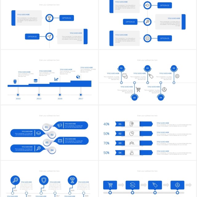 蓝色30套商务通用时间轴PPT图表素材