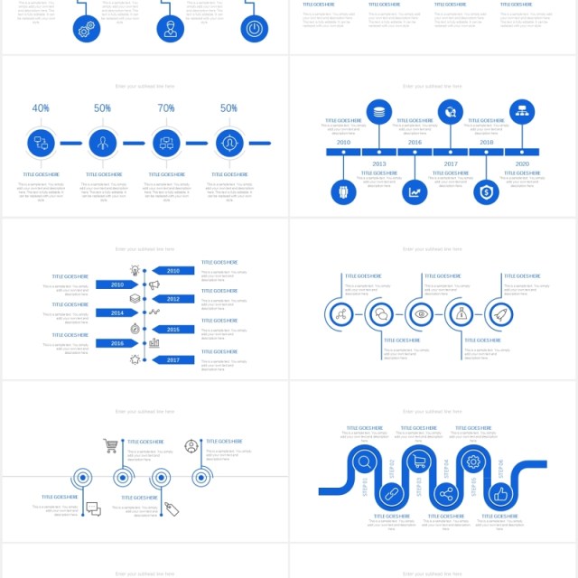 蓝色30套商务通用时间轴PPT图表素材