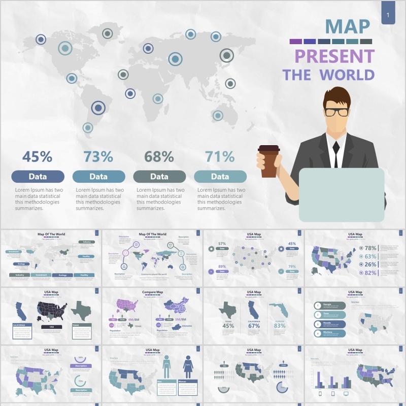 世界地图PPT模板信息可视化素材Map Presentation