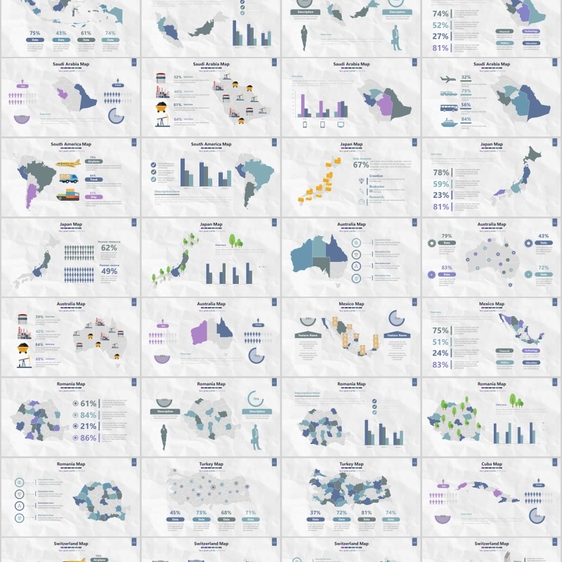 世界地图PPT模板信息可视化素材Map Presentation