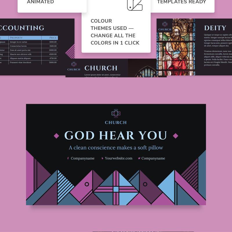 黑色教堂教会PPT模板不含照片Church PowerPoint Presentation Template