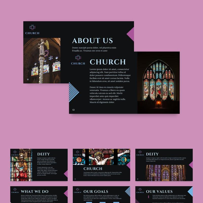 黑色教堂教会PPT模板不含照片Church PowerPoint Presentation Template