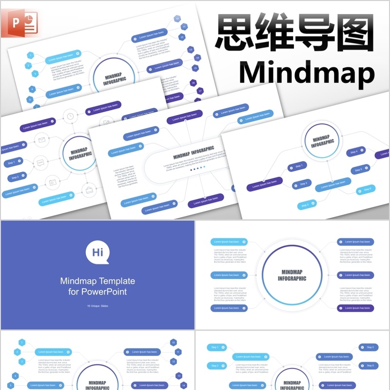 思维导图PPT模板信息可视化图表mindmap powerpoint template