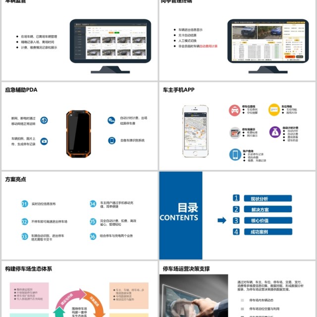 简约蓝色城市智慧停车场联网解决方案PPT模板 简约蓝色城市智慧停车场联网解决方案PPT模板