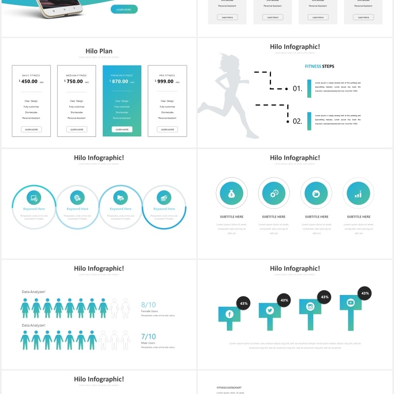 蓝色运动健身锻炼国外PPT模板powerpoint template