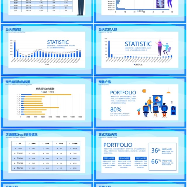 蓝色创意双十一复盘数据工作报告动态PPT模板