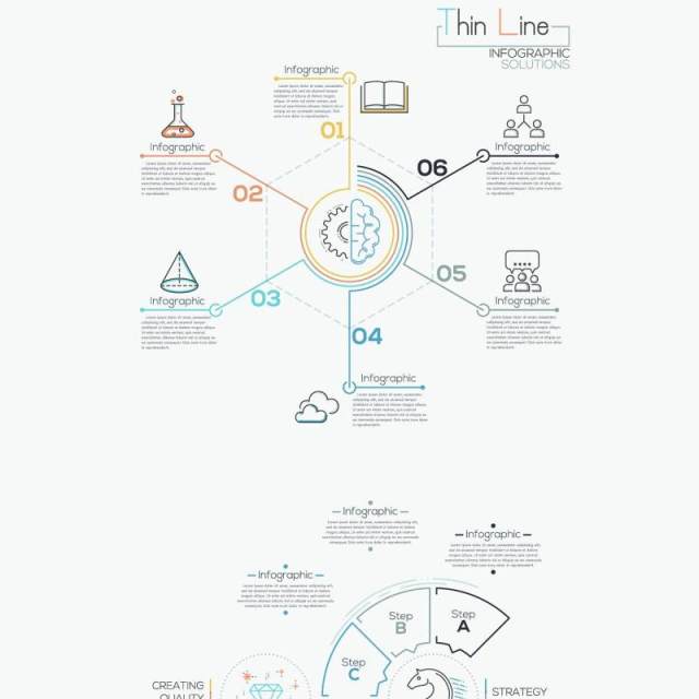 线性箭头饼图圆形时间线关系图AI矢量信息图表图标素材Thin Line Infographic Set