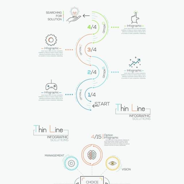 线性箭头饼图圆形时间线关系图AI矢量信息图表图标素材Thin Line Infographic Set