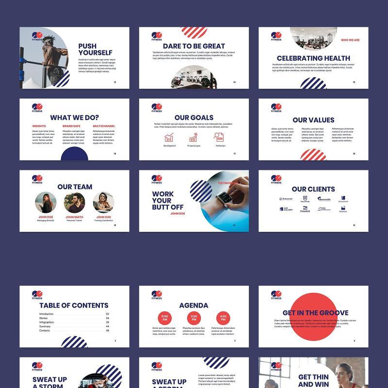 健身教练健美运动培训健身房宣传介绍PPT模板不含照片Fitness Trainer PowerPoint Presentation Template