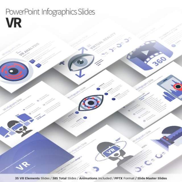 11套色系VR虚拟现实PPT信息图表幻灯片VR - PowerPoint Infographics Slides