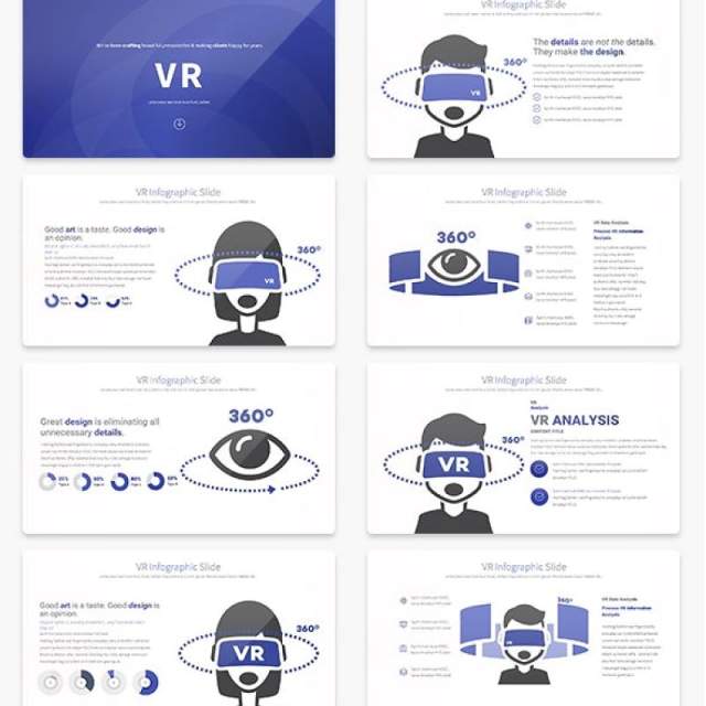 11套色系VR虚拟现实PPT信息图表幻灯片VR - PowerPoint Infographics Slides